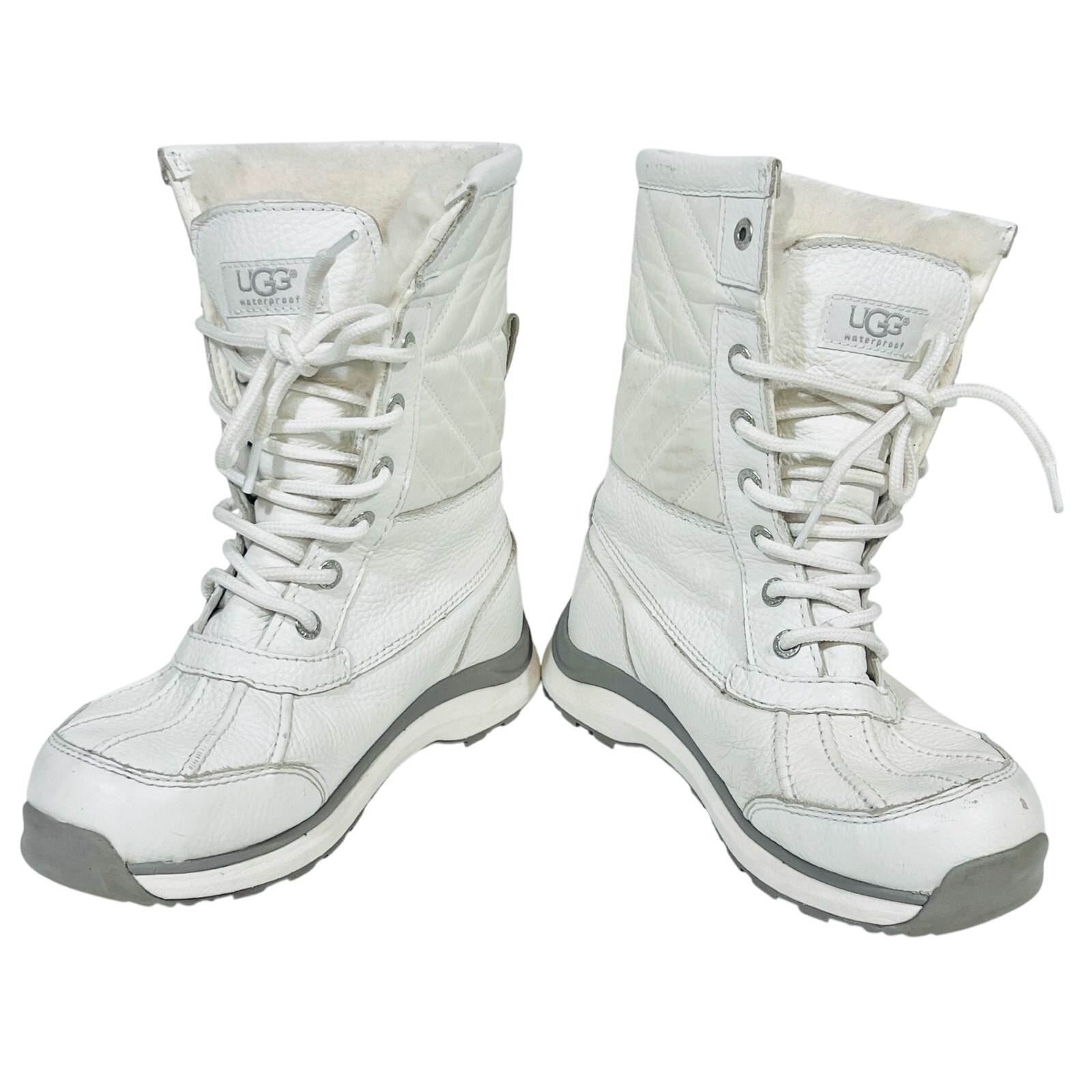 UGG Australia Adirondack III White Boots Women 6 Sherpa Fluff Waterproof Used