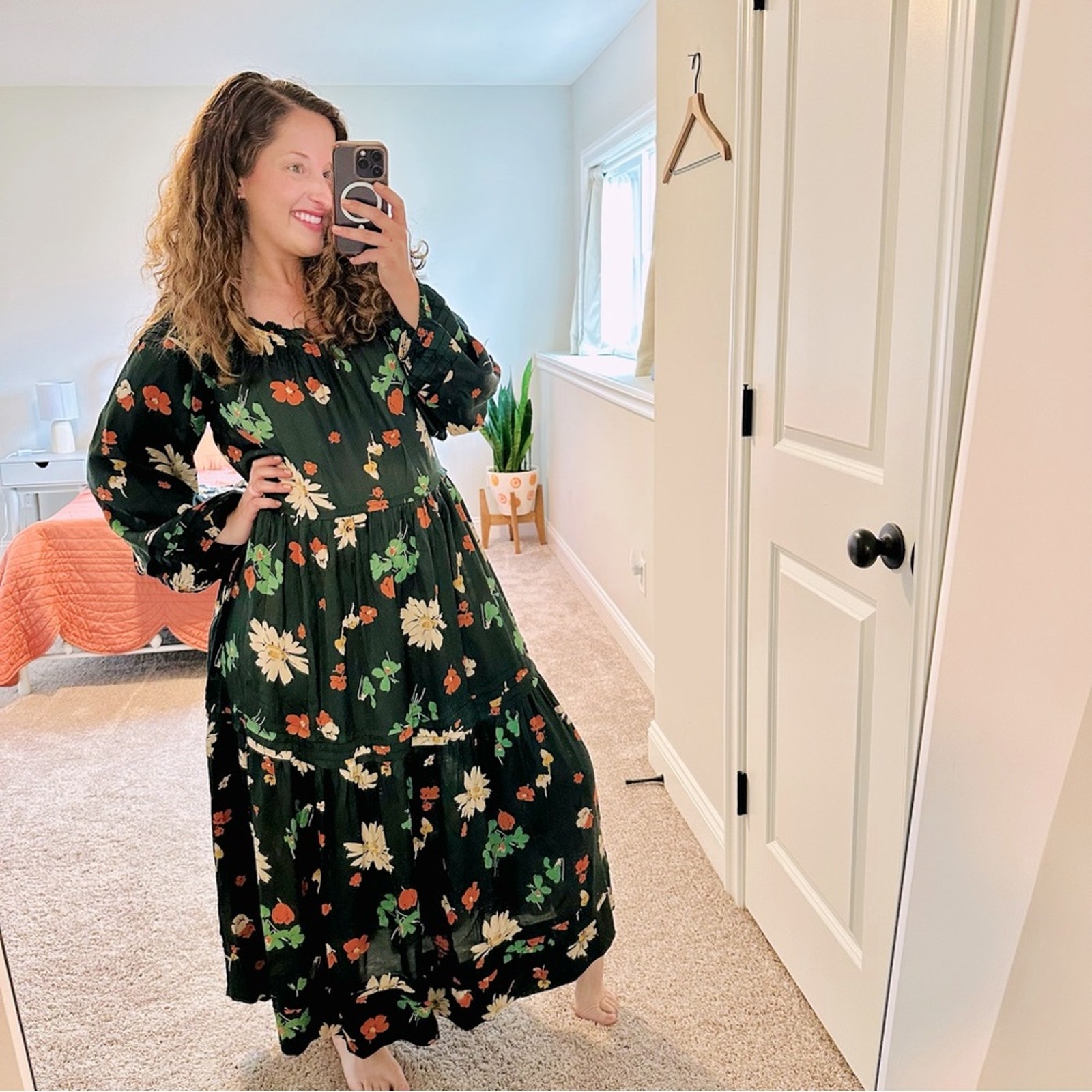 THE GREAT. Green Floral Long Sleeve Maxi Dress 3 Large