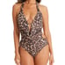 NWT Bar III Animal-Print Cowlneck One Piece Brown S