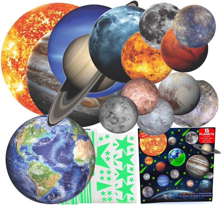 Glow in The Dark Planets for Ceiling 3D Realistic Space Themed for Kids