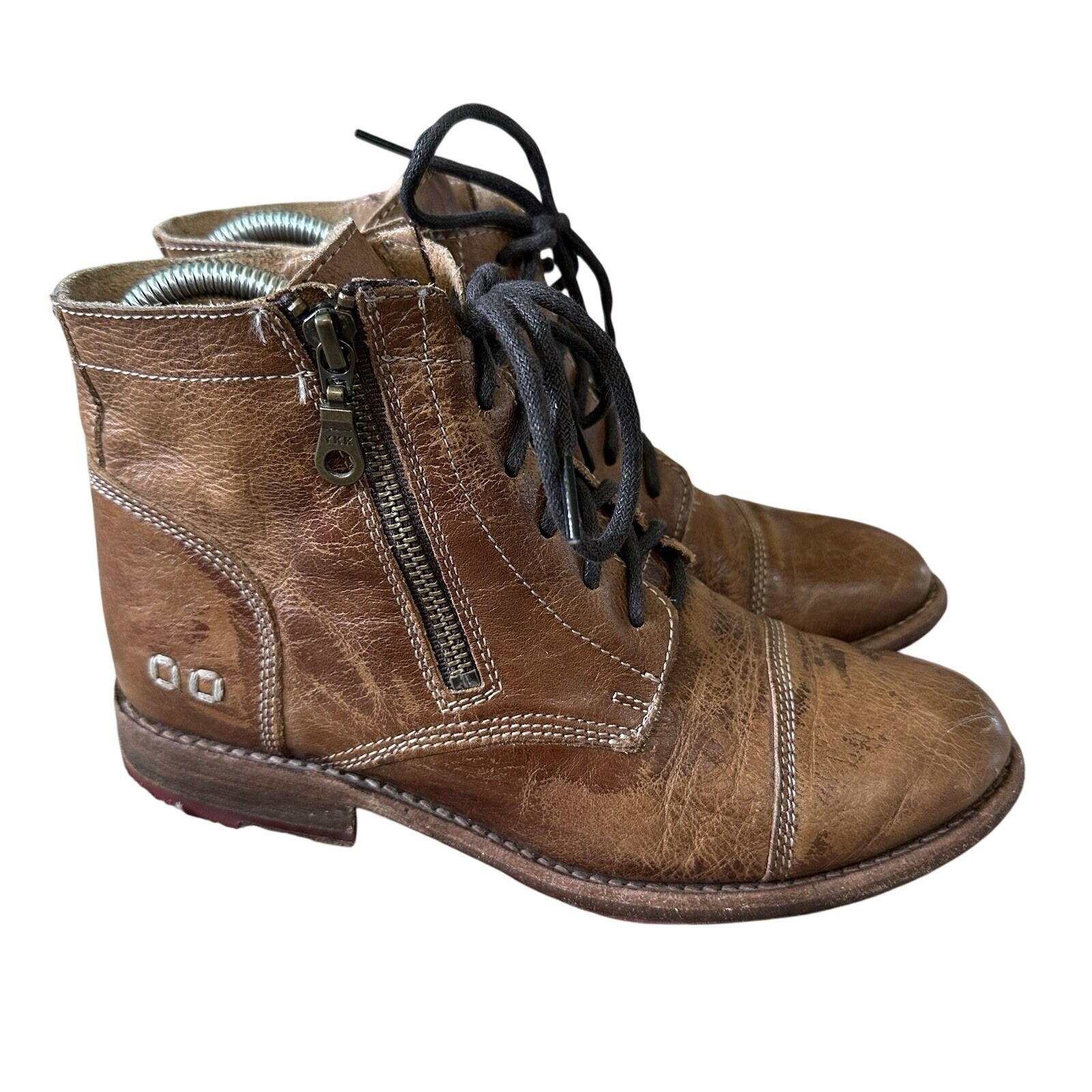 Bed Stu Bonnie Ankle Boots Women's Size 6 Leather Tan Rustic EUC Zipper Cobbler