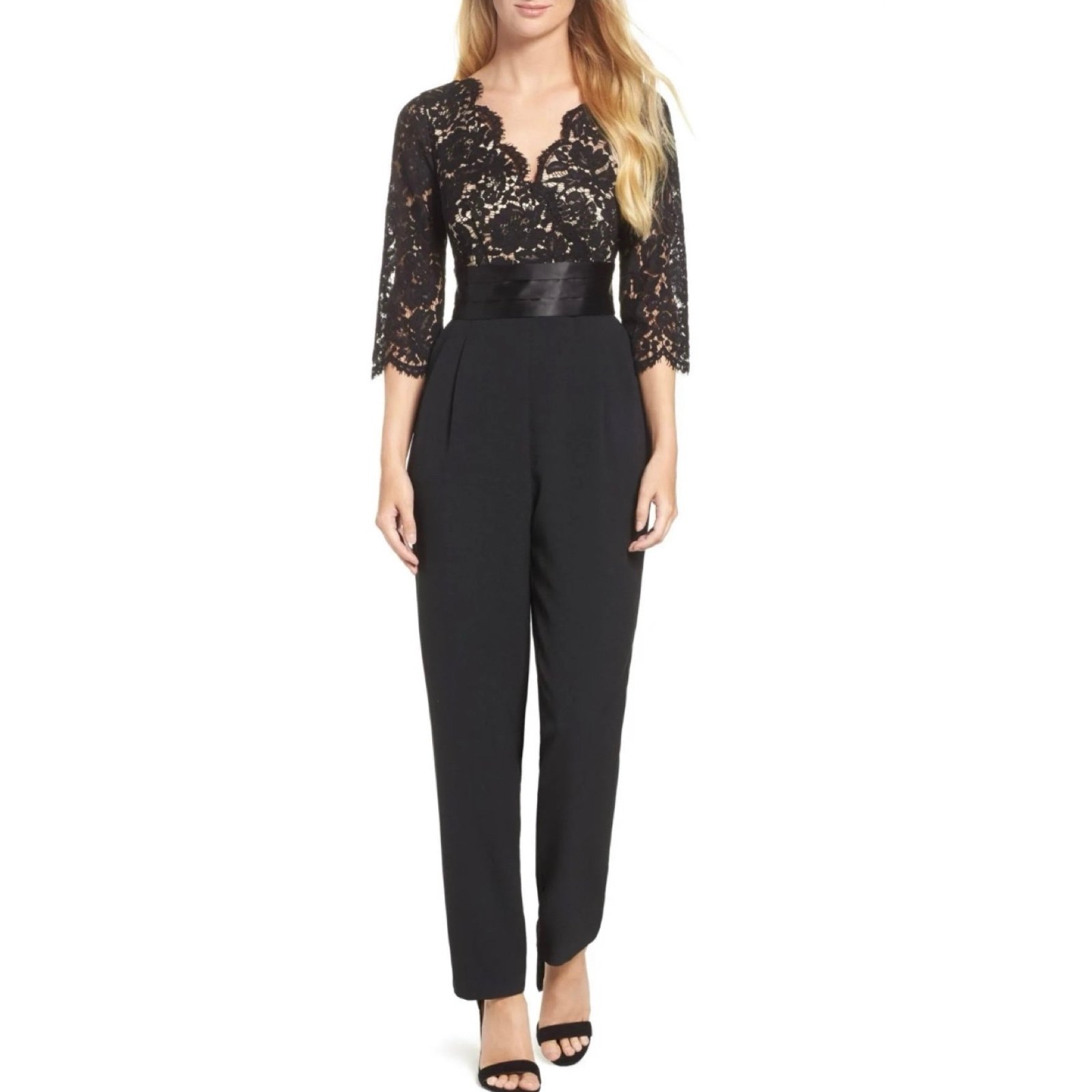 ELIZA J. | Lace Bodice Black Pants Jumpsuit Size 10P