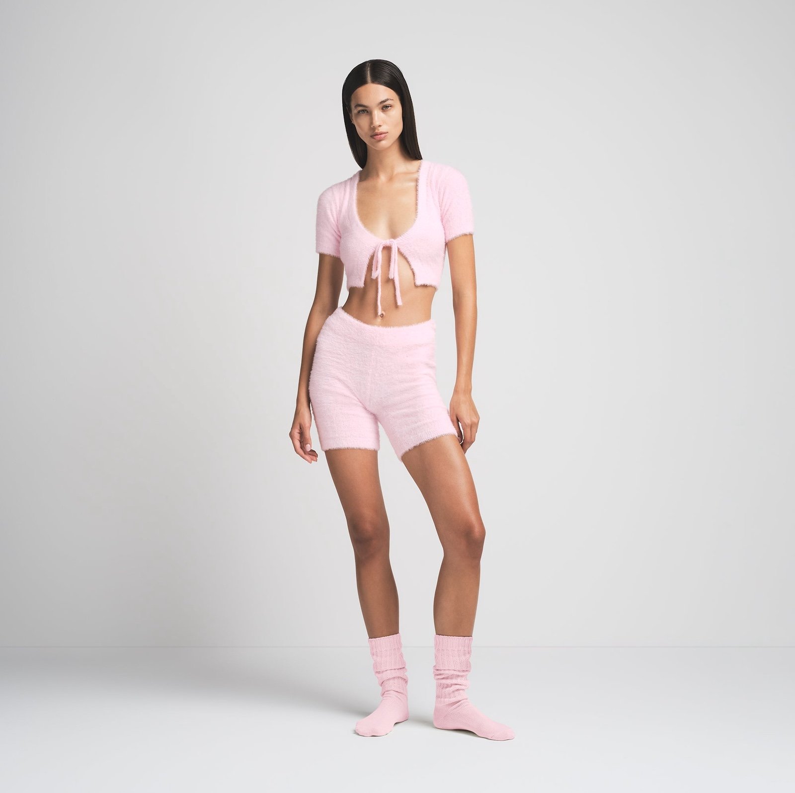 NWT Limited Edition Skims Fuzzy Knits Crop Top & Short Set | Baby Pink | Size M