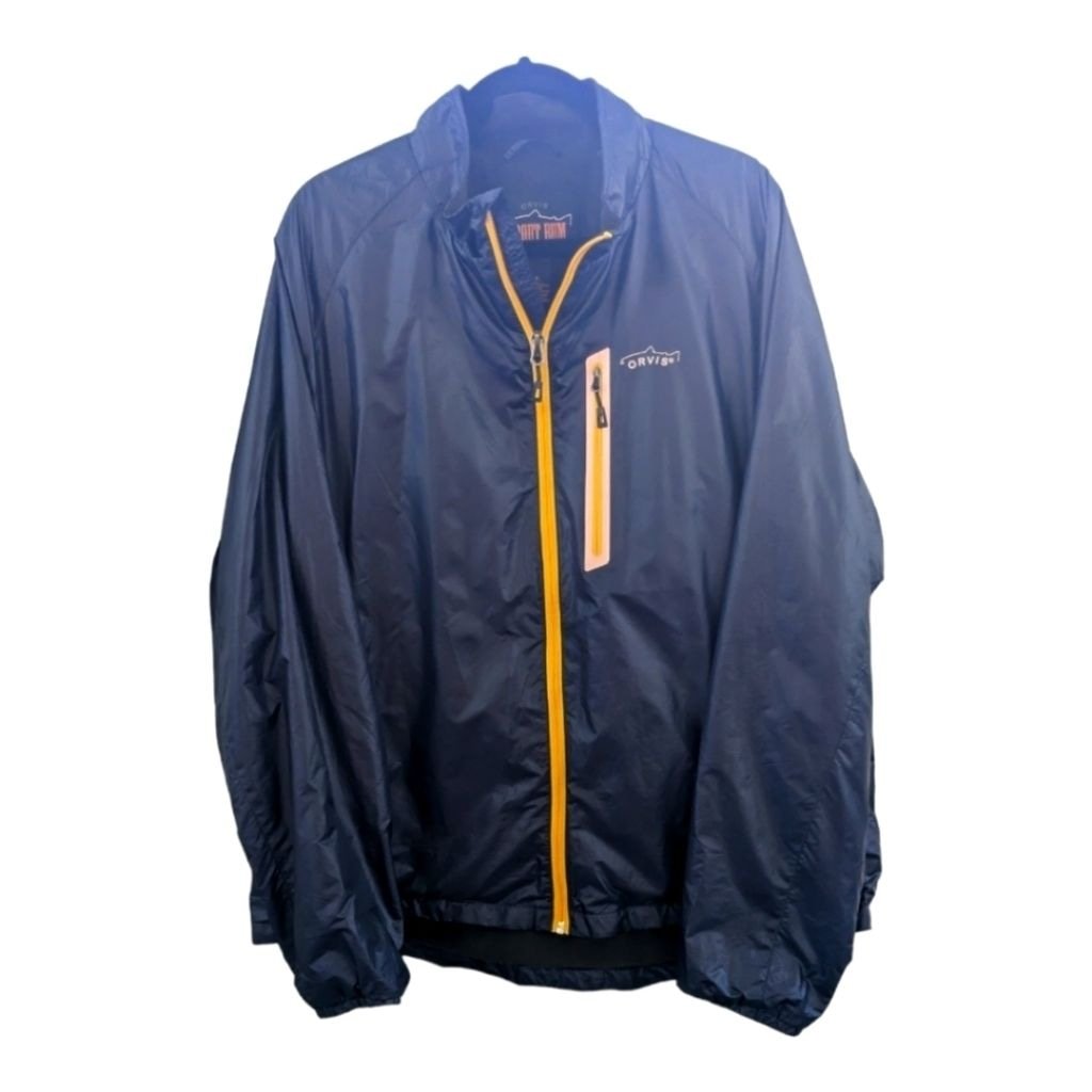 Orvis Men’s Trout Bum Troutbum Navy Light Weight Windbreaker Rain Jacket EUC XL