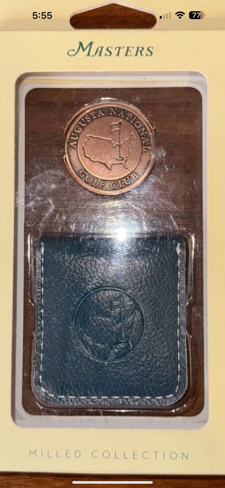 Masters Tournament Augusta National Ball Marker Copper Coin Green Leather Case