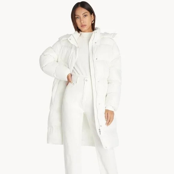Lululemon Women's White Wunder Puff Long Hooded Winter Puffer Jacket Size 6
