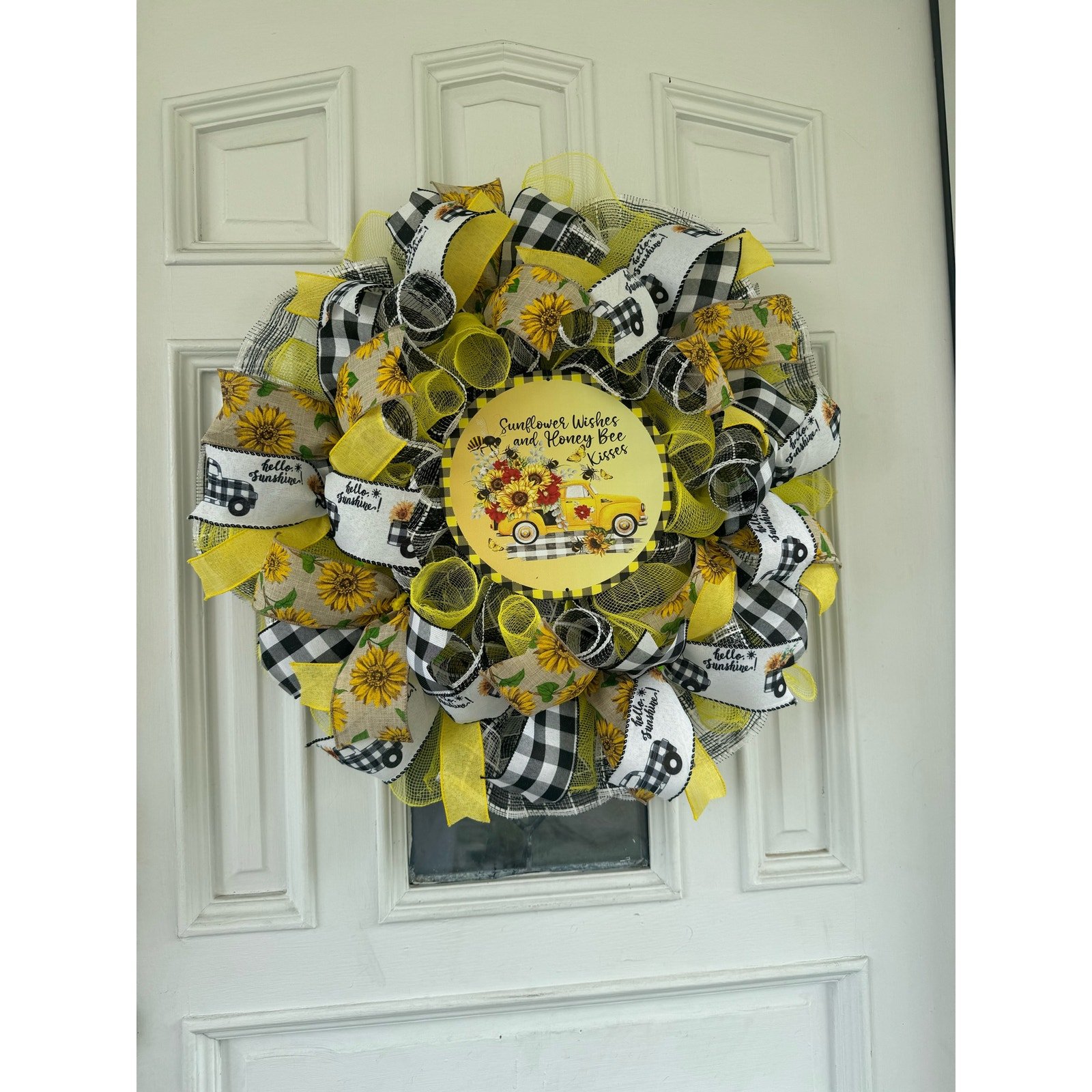 Sunflower Wishes and Honey Bee Kisses Truck Mesh Ribbon Spring & Summer Wreath