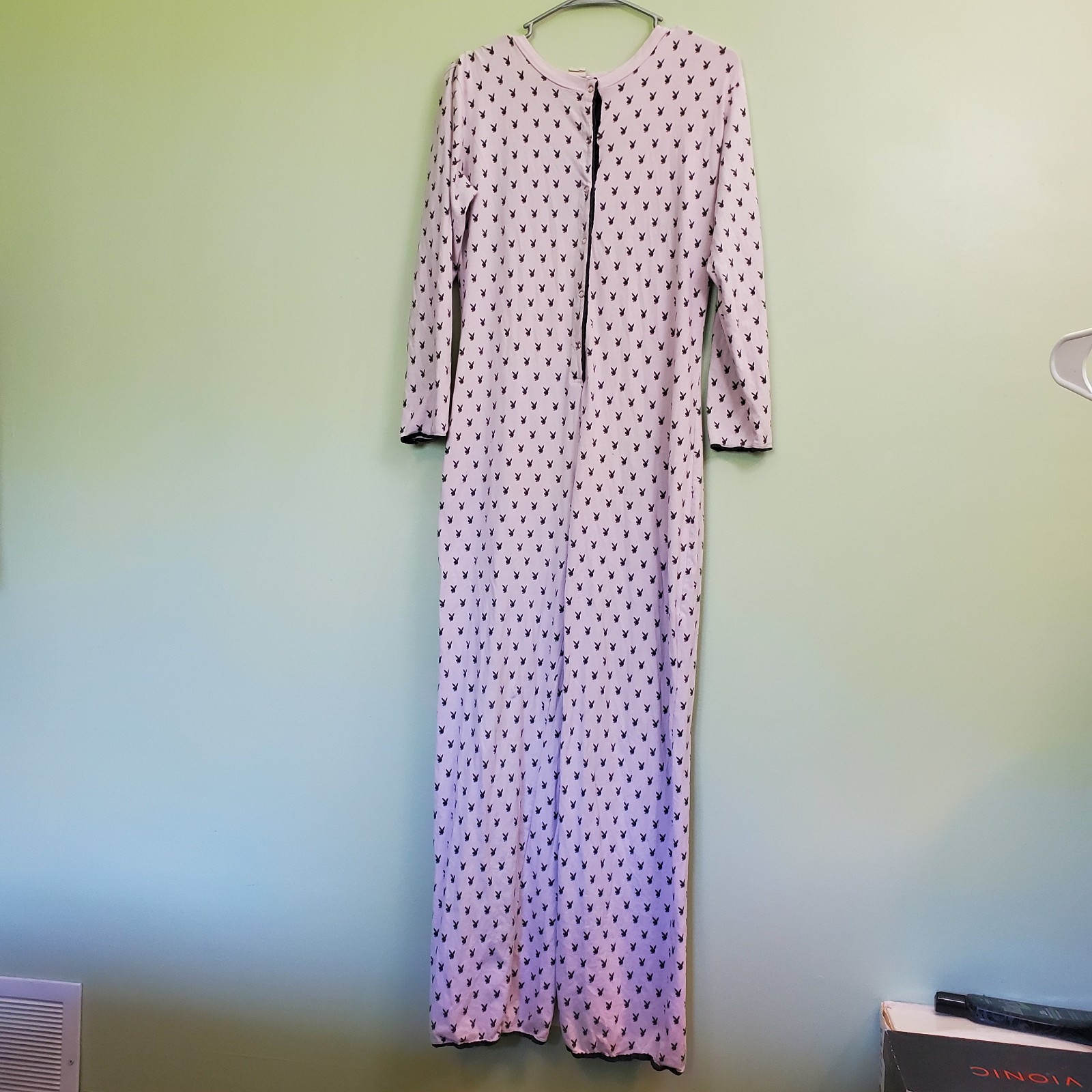 Vtg Shirley Of Hollywood Playboy Bunny Allover One-piece Pajamas Butt Flap Drop