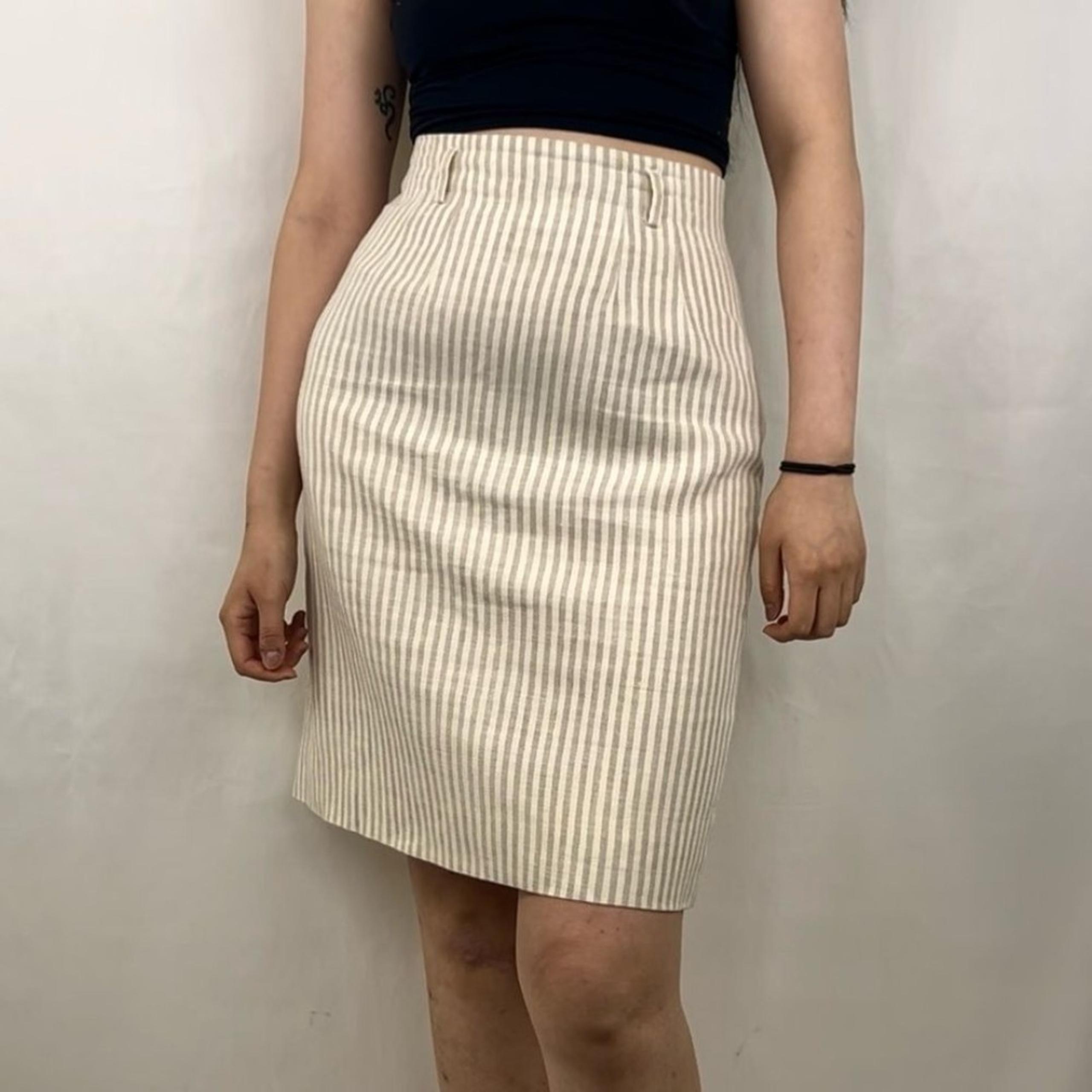 Vintage Land’s End Cream Striped Linen Mini Skirt