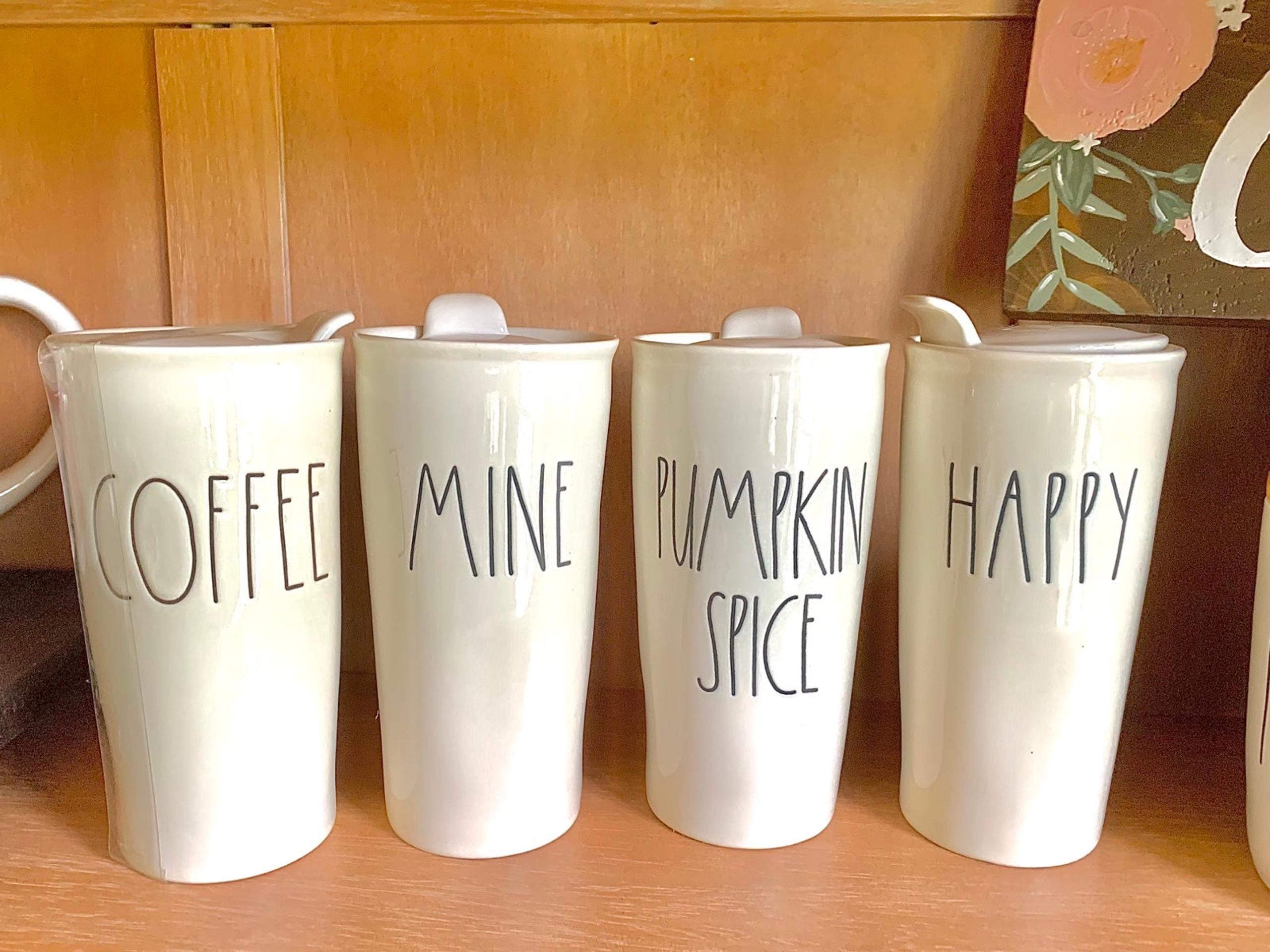 Rae Dunn 4pc Stoneware Travel Mug Coffee Tumbler w/ Lid