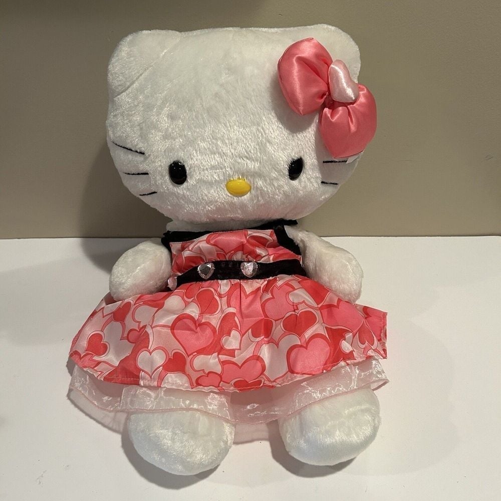 Hello Kitty Build A Bear Plush Doll White Sanrio Pink Heart OG Bow 18 Sound