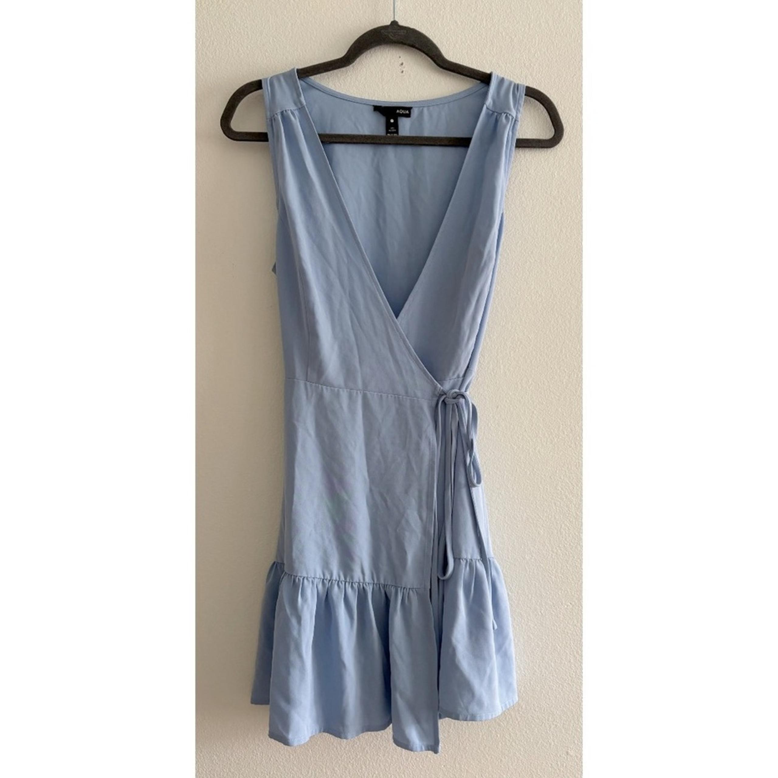 Baby Blue Wrap Mini Swing Ruffle Hem Dress Medium - Aqua
