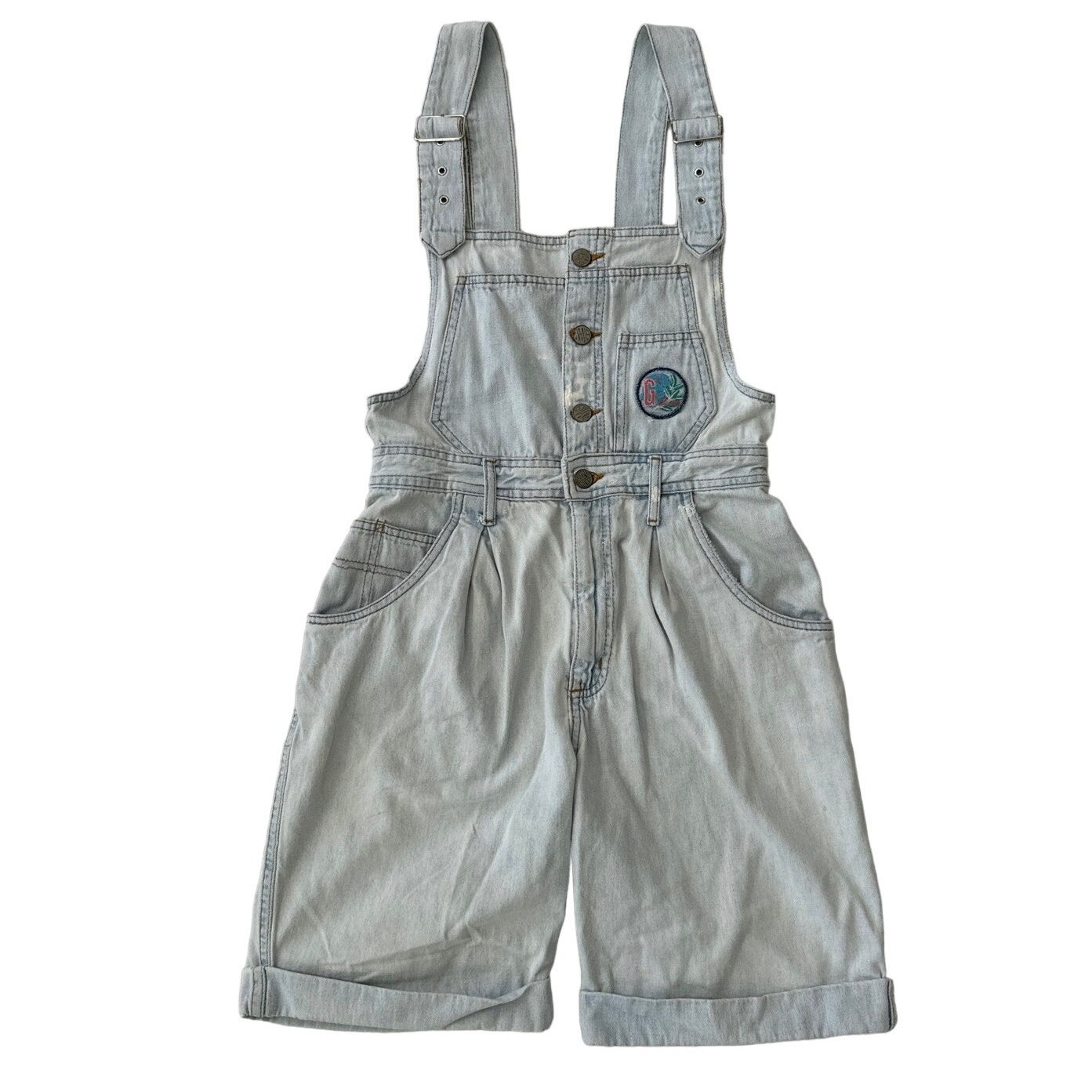 vintage 80s Gitano Pleated Front, scoop pockets Overalls Shorts Jean size small