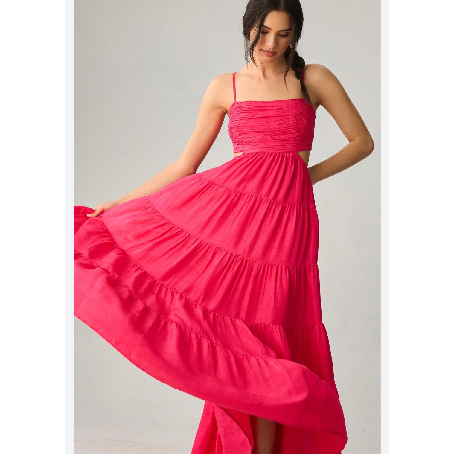 Anthropologie Let Me Pink Pink Maxi Dress Cut Outs Tiered Medium