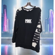 Victoria's Secret PINK Black Logo Sweatshirt with Sleeve Graphics Casual Rare L