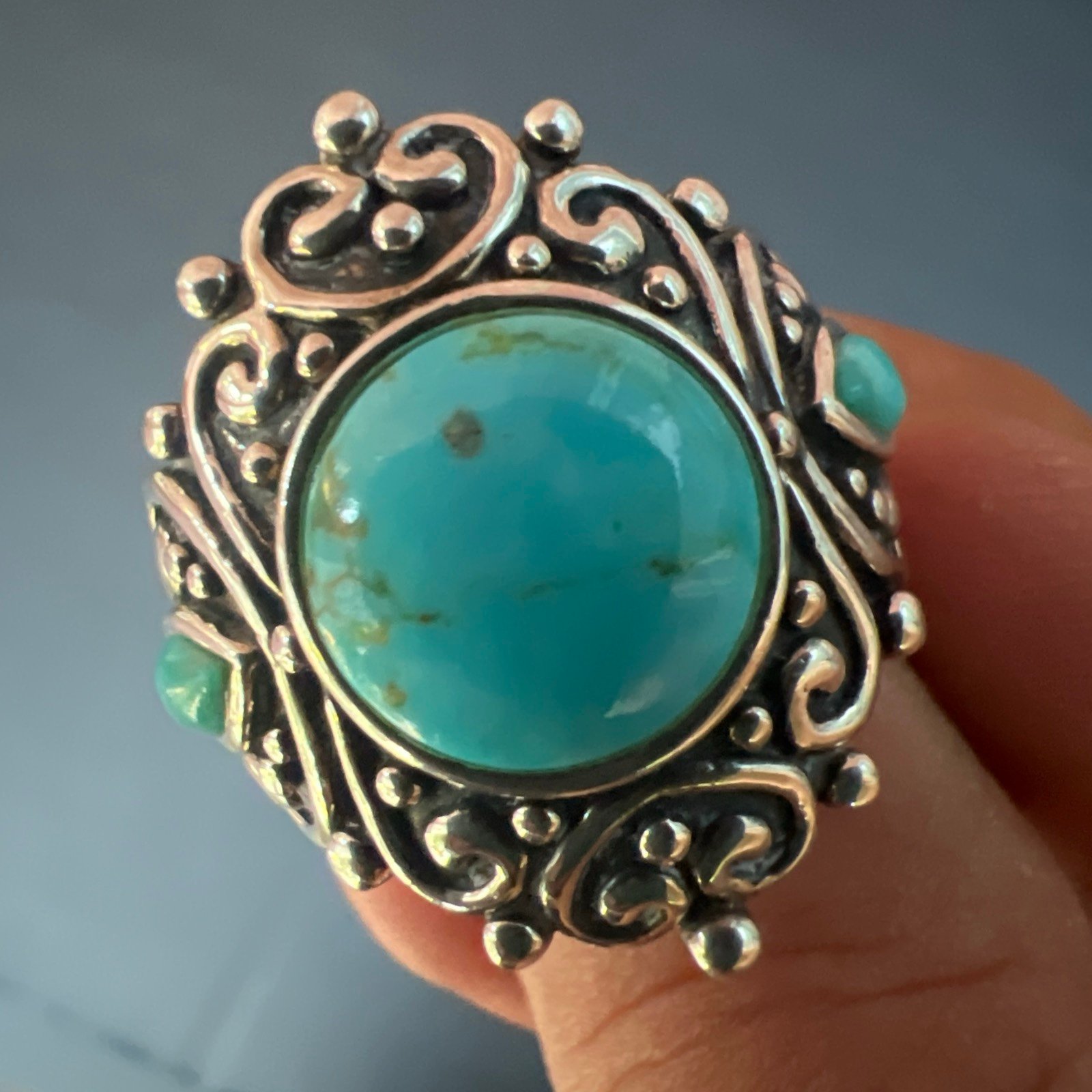 925 NK THAILAND Large Sterling Silver Turquoise Ring Size 6 Heavy