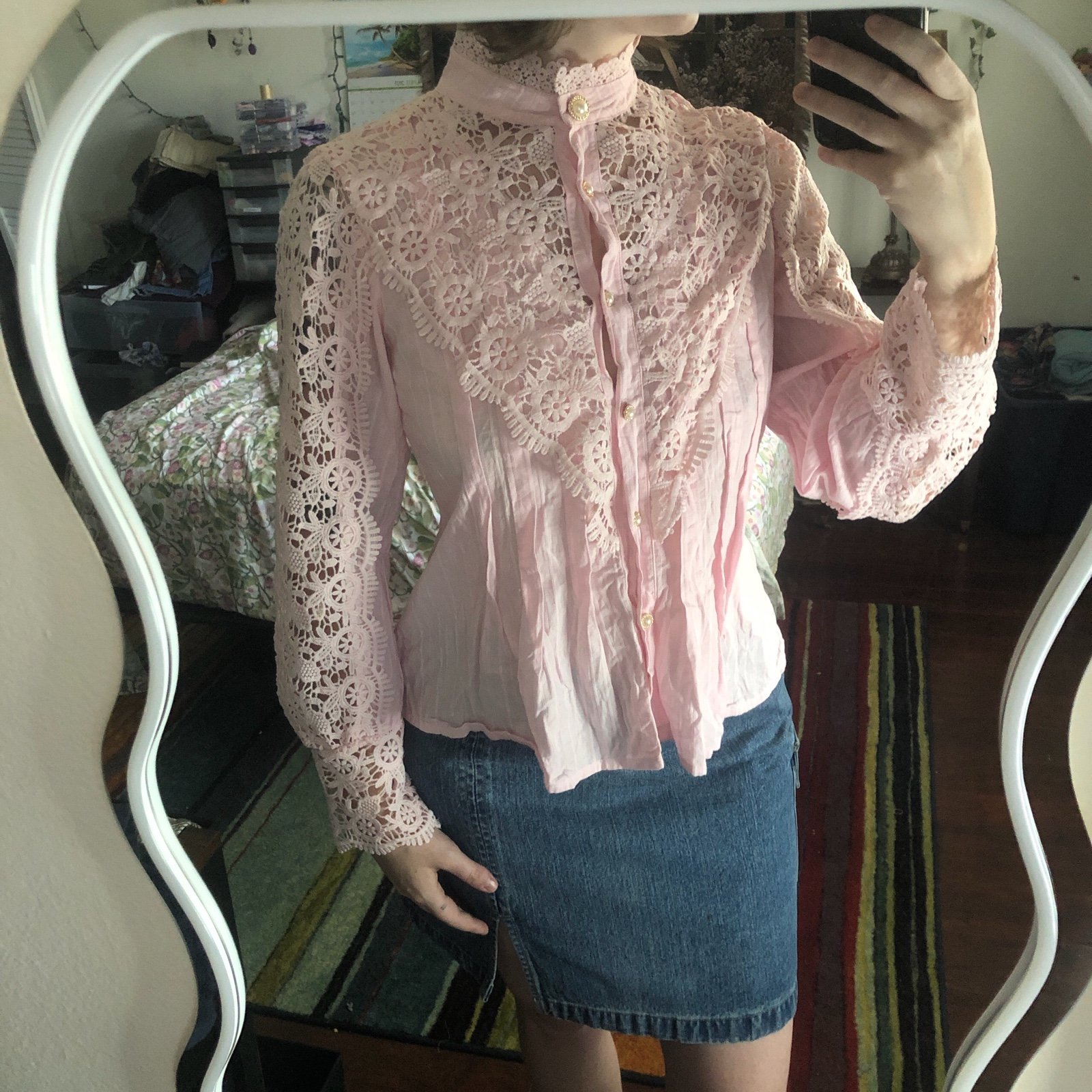 Vintage Pink lace button up blouse