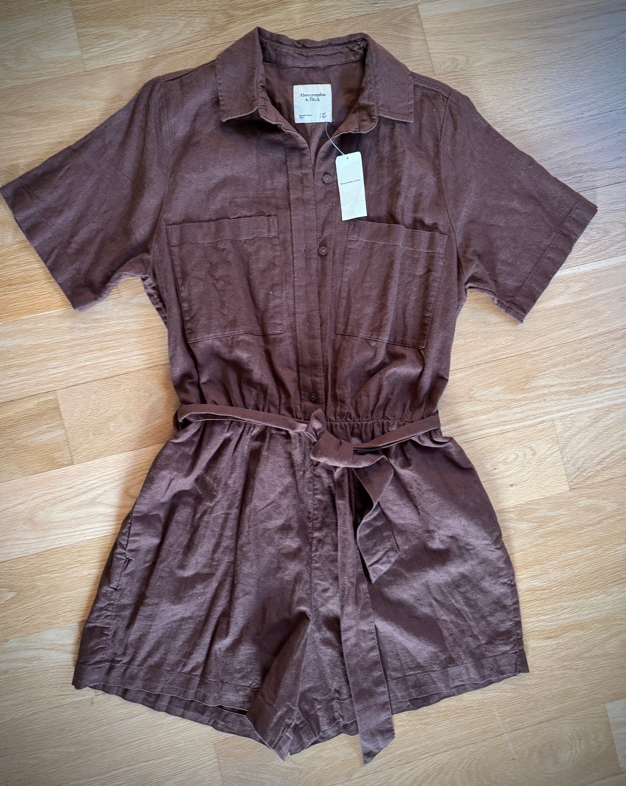Abercrombie & Fitch Women Linen-Blend Utility Romper Size Medium Tall
