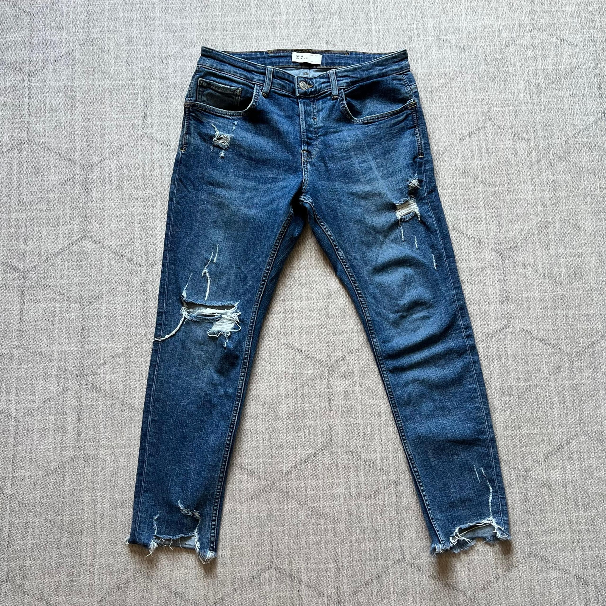 Zara Men’s Blue Distressed Skinny Short Denim Jeans size 31