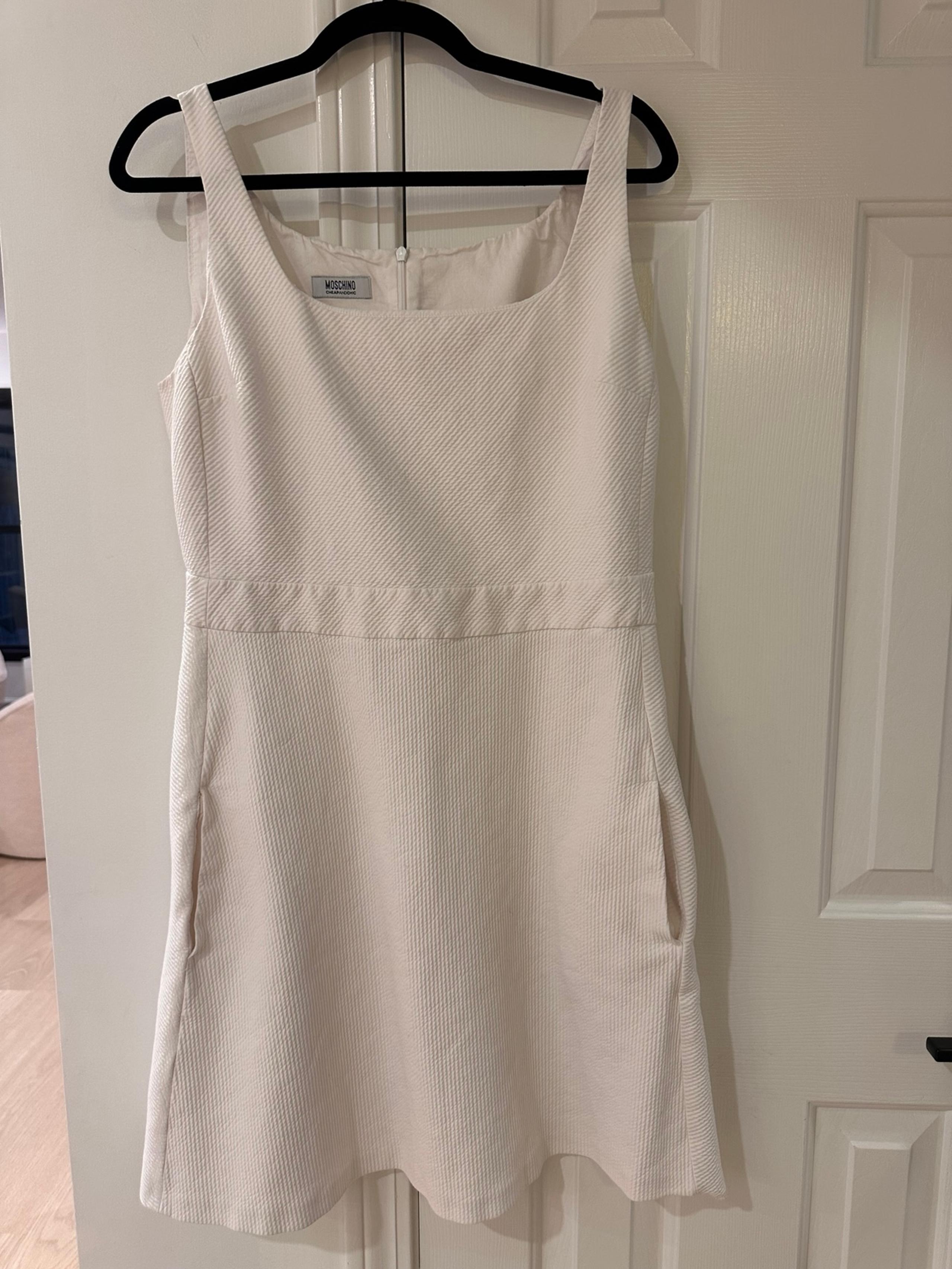 Moschino Cheap & Chic A Line Ribbed White Cotton Dress (Size XL)