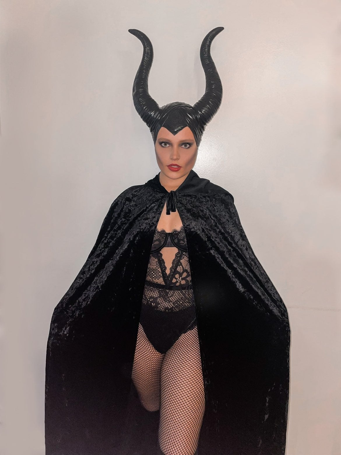 Black velvet hooded cape
