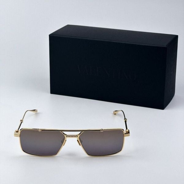 Valentino V-SEI VLS 111B 58 Women Sunglasses Titanium Gold Brown Gradient Mirror