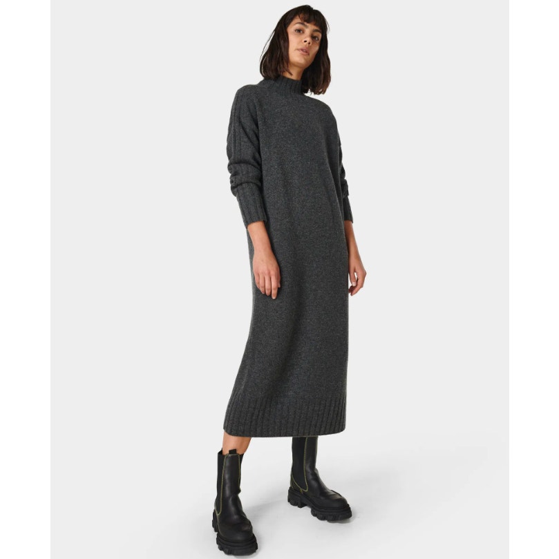 Sweaty Betty Mountain Wool Yak Turtleneck Sweater Midi Dress Charcoal Small 4-6