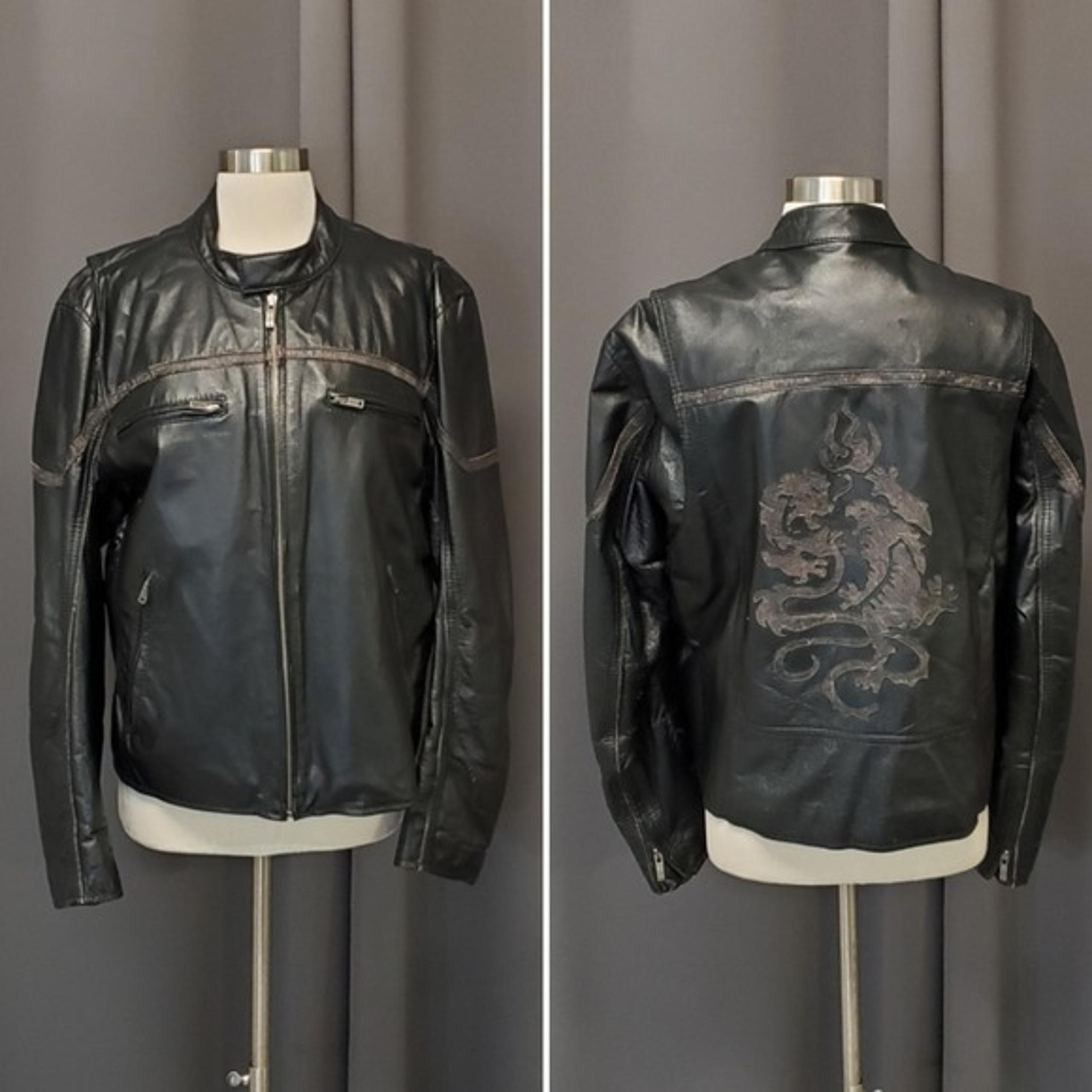 Vintage 90s y2k RARE Black Wilsons Leather Dragon Back Racer Racing Car Coat Md