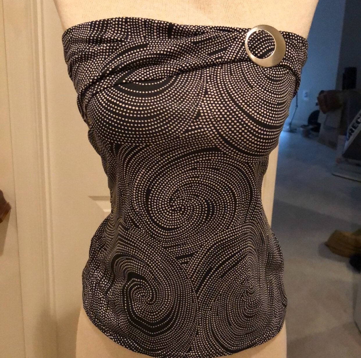 Swirly polkat dot tube top