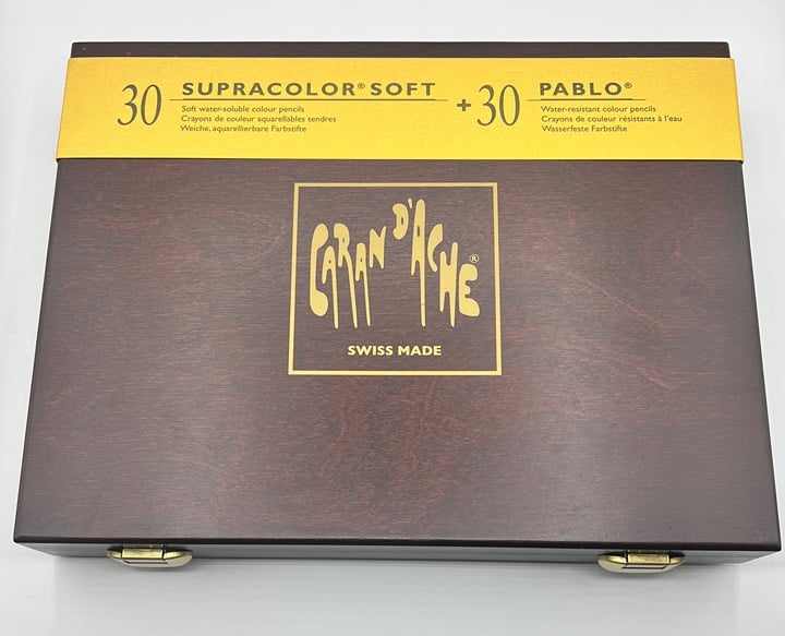 CARAN D'ACHE 30 Supracolor Aquarelle + 30 Pablo Colored Pencil Set Wood Box