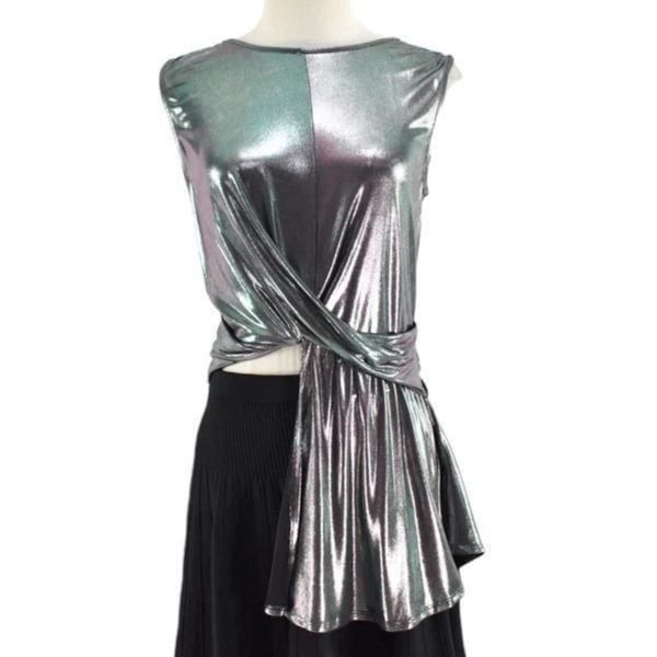 Topshop Grey Metallic Asymmetric Top Blouse(Size 6)