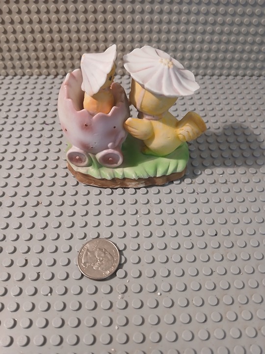 Vintage Lefton Porcelain Mama Hen and Baby Chick Stroller Figurine Easter Spring