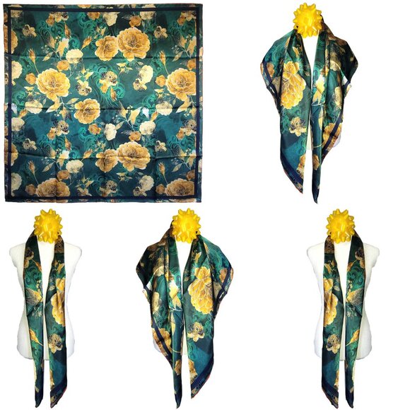 NWT Genuine 100% Mulberry Silk Satin Scarf 42 x42 Large Square Shawl 59211