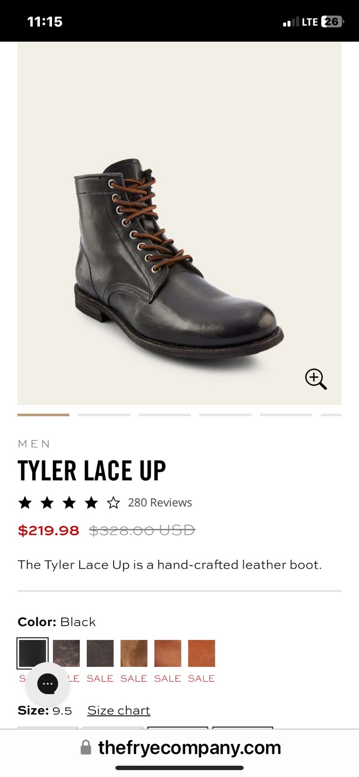 Frye Boots 9.5 Tyler Lace Up Black Brand New