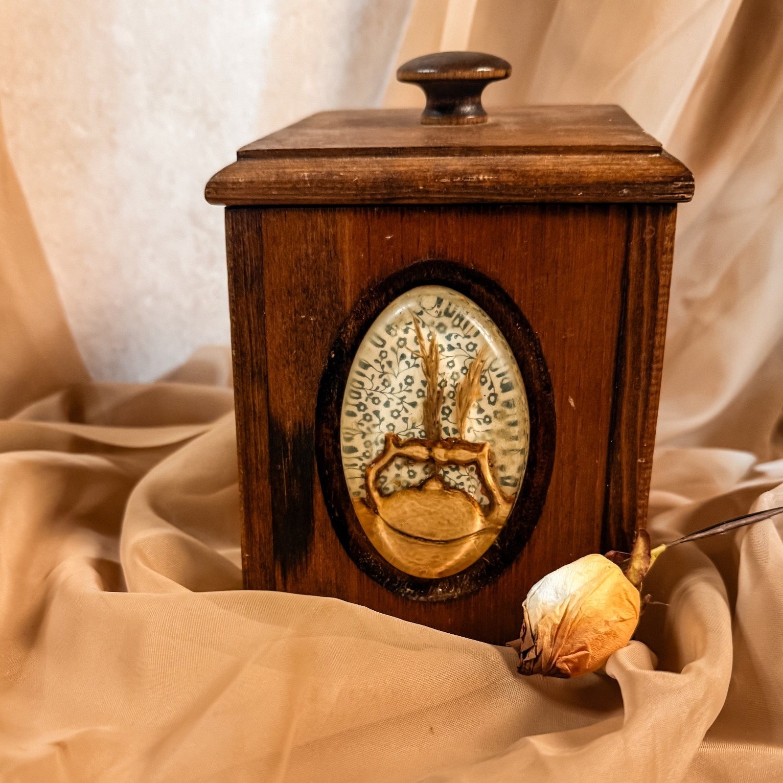 Vintage Wooden Small Canister with Lid