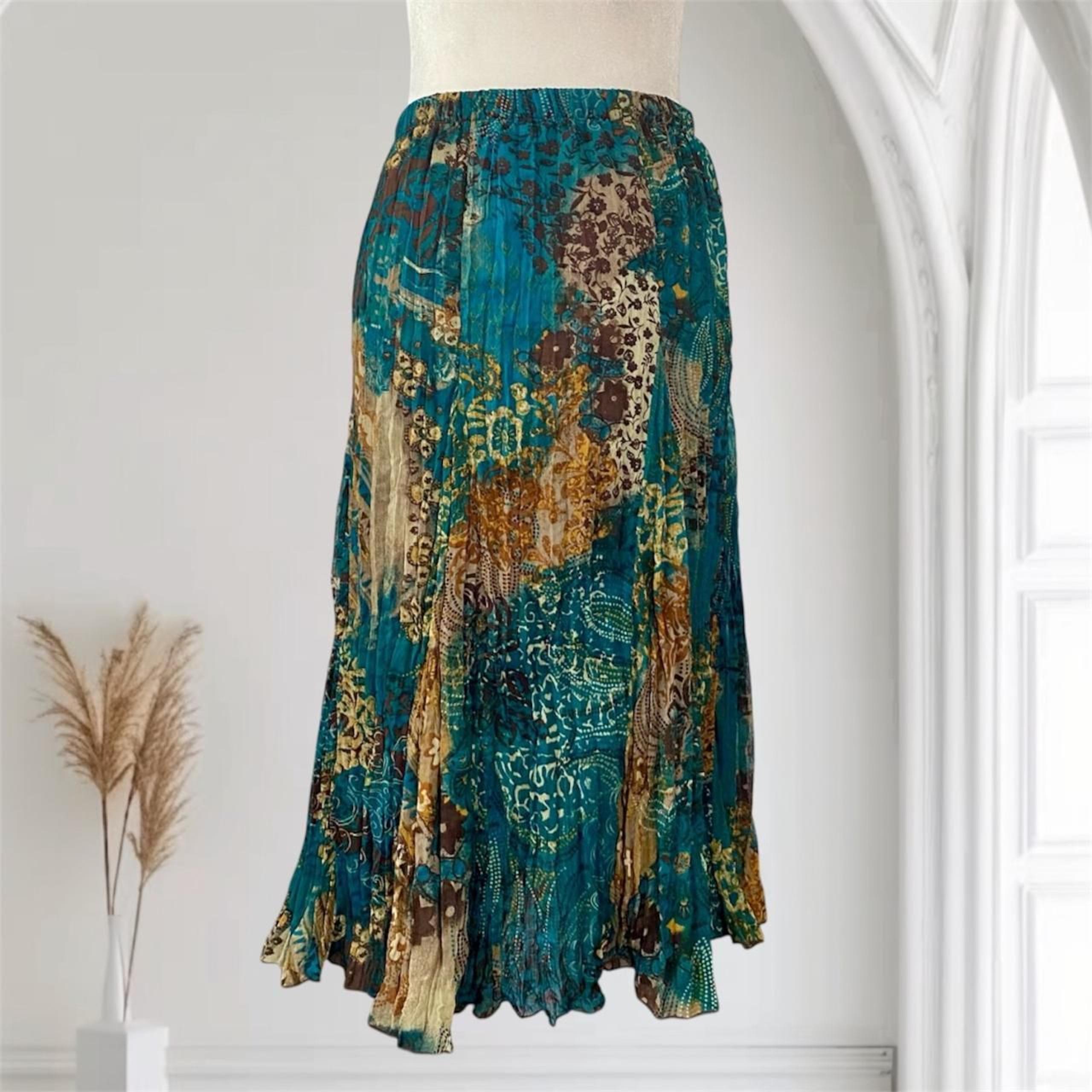 Ethereal Fairy Nymph Brown Green Earthy Floral Layered Mesh Midi Skirt L