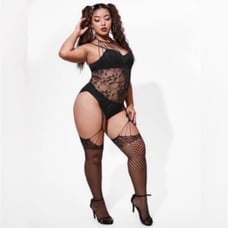 Plus Black Fishnet Bodystocking Lingerie