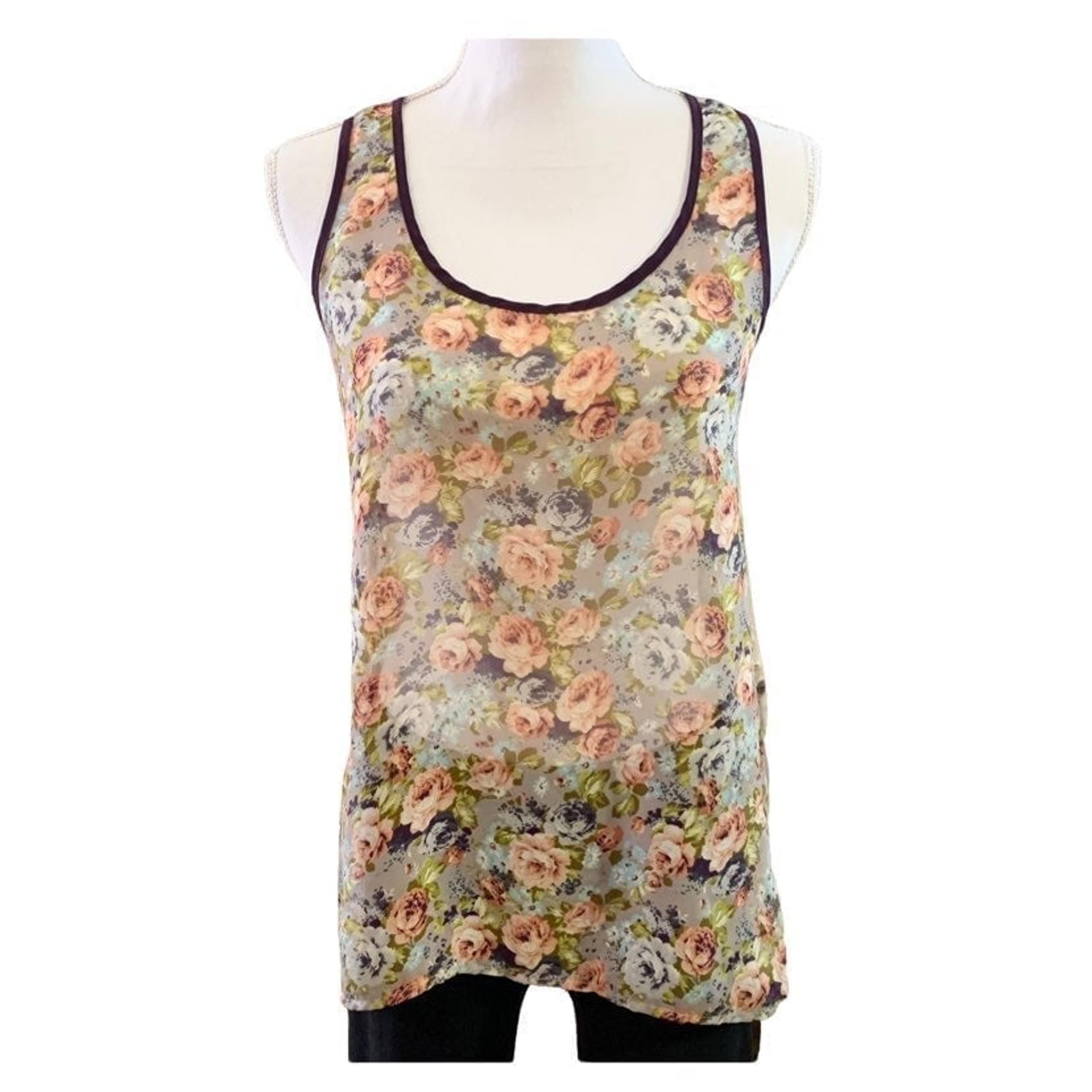 Women’s Robin-K sheer Gray rose print tank top