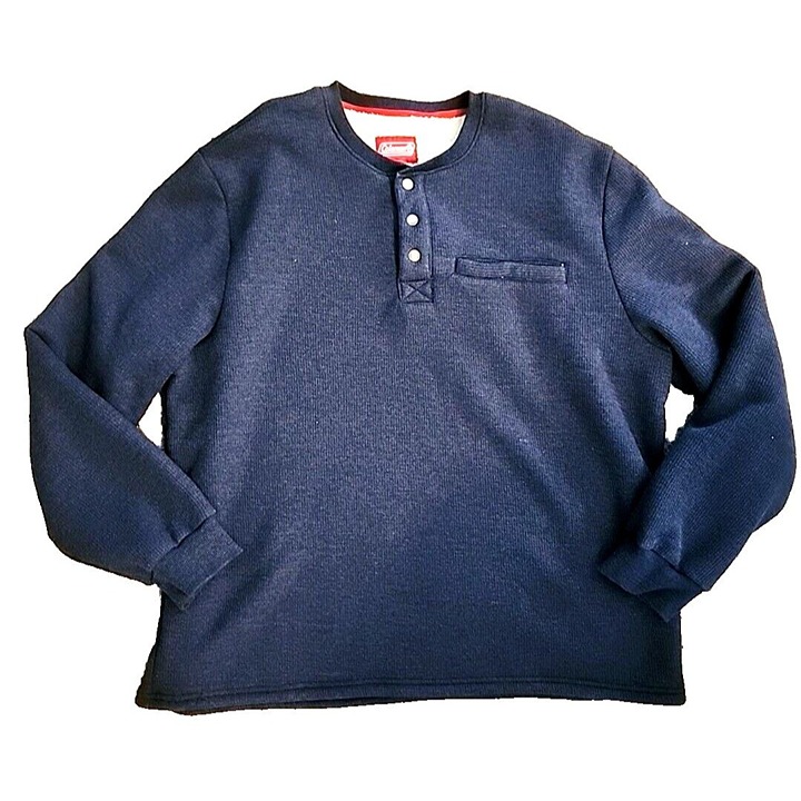 XXL Coleman Sherpa Lined Waffle Henley Blue Shirt Mens