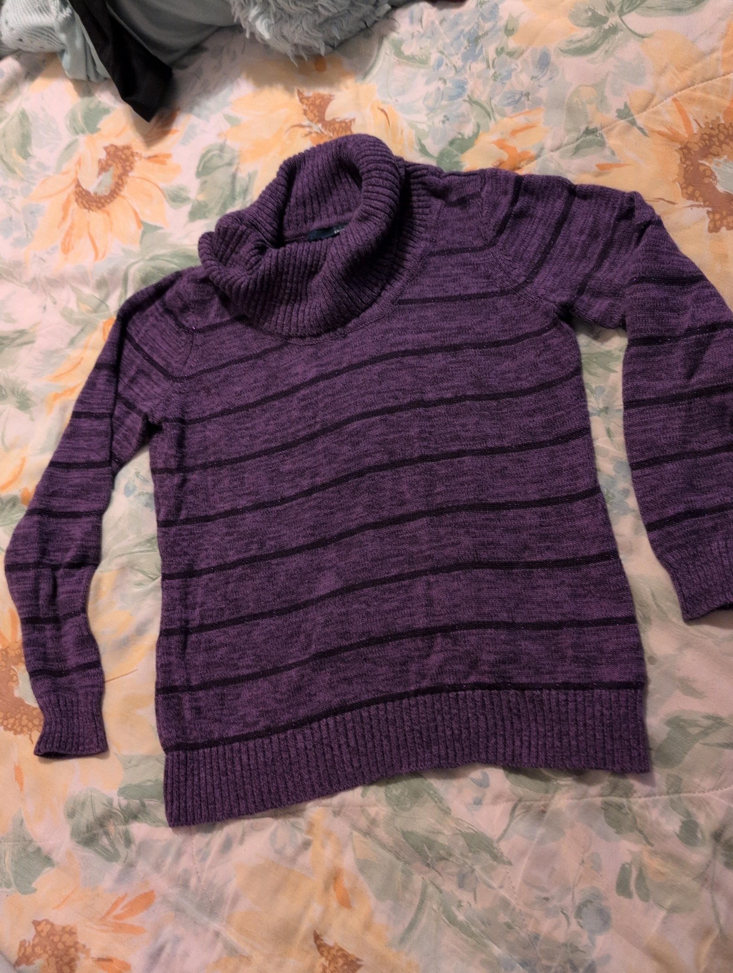 Basic Editions Purple Striped Cowl Neck Sweater size medium