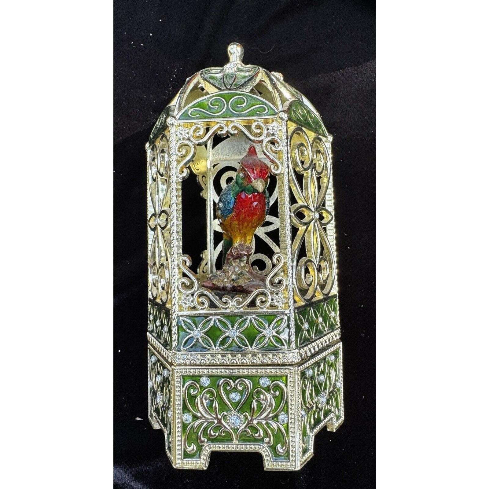 Vintage Chestnut Lane Enamel and Rhinestone Encrusted Bird Cage Exotic Bird -A18