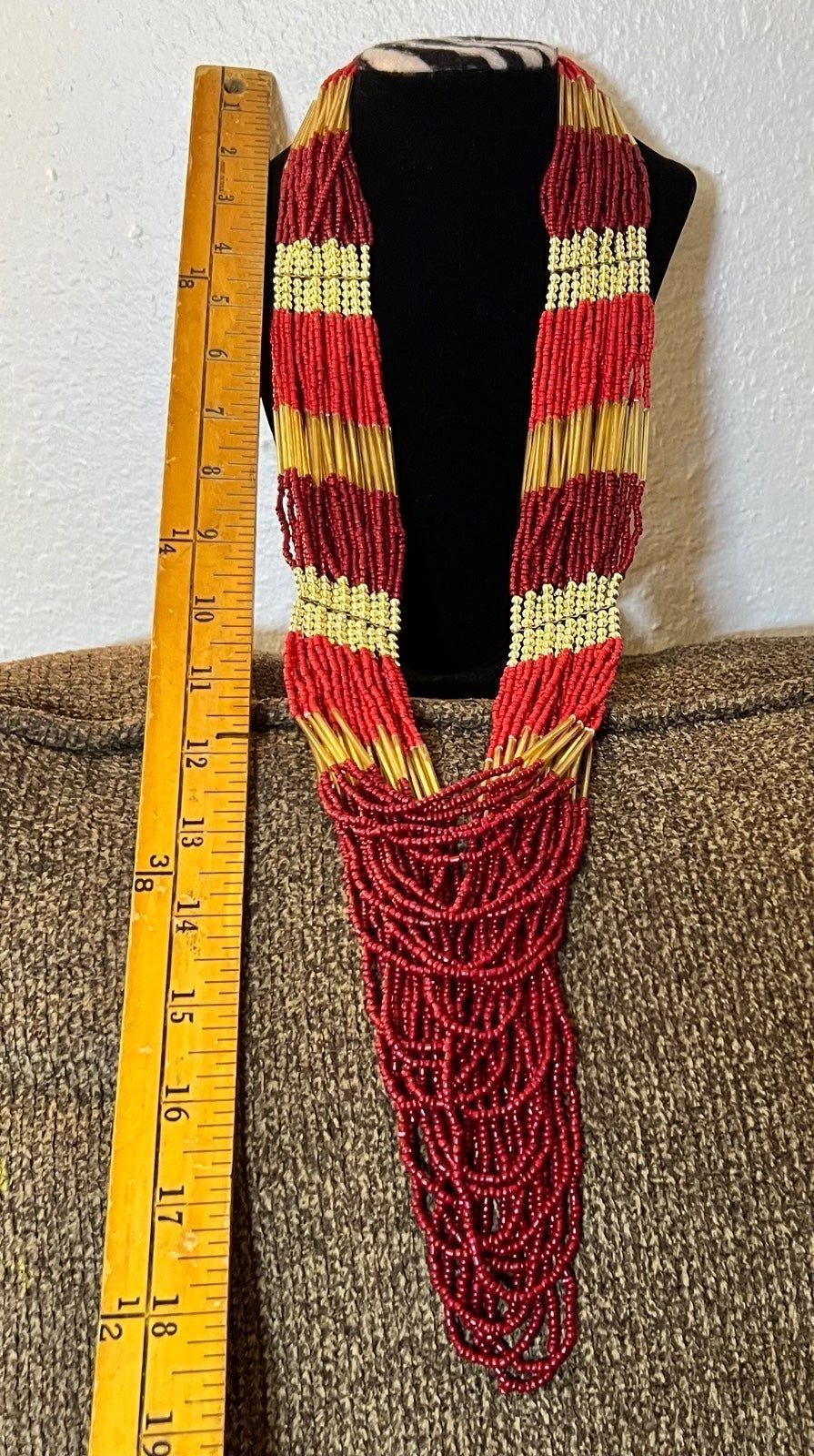 Vintage, Tribal Southwestern Seed Bead Necklace, 36” Long,