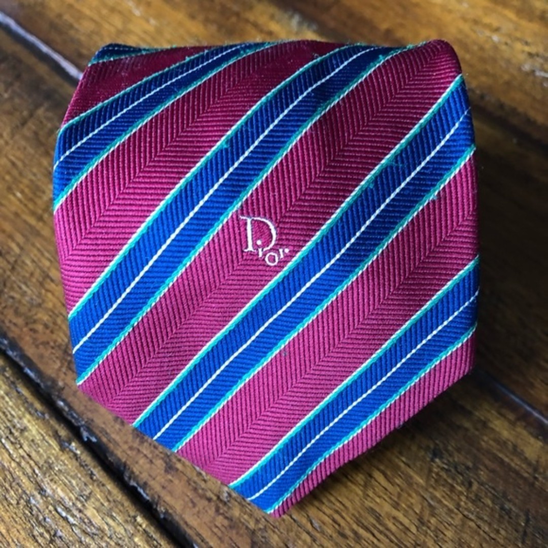 Christian Dior Vintage Striped Necktie Red Blue