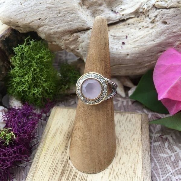 Designer Inspired Pink Frost Cz 14K Solid Sterling Silver Ring Ring Sizes 6