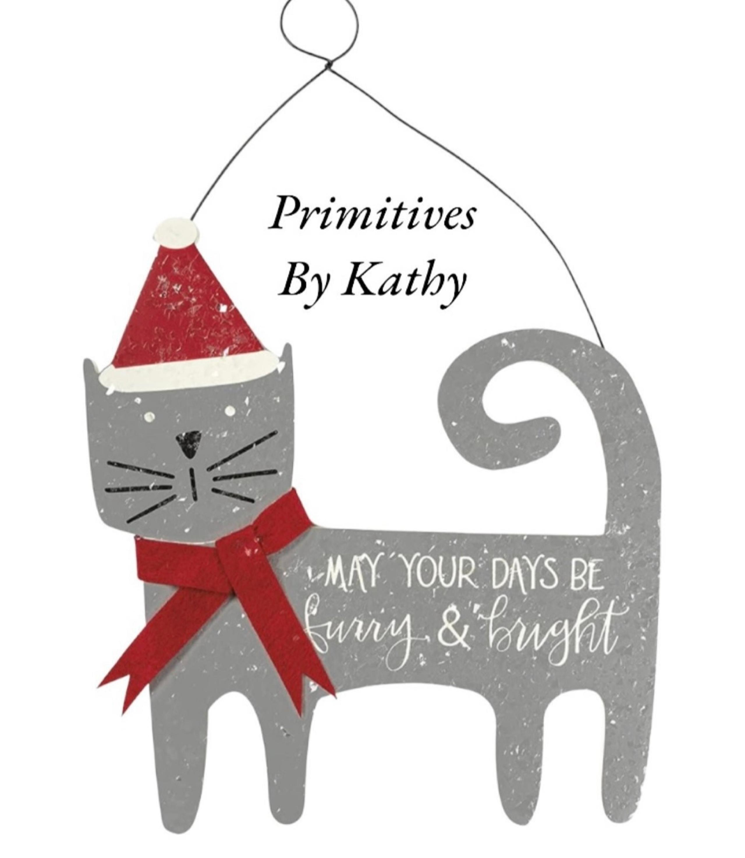 Primitives By Kathy - Furry & Bright Cat Plaque