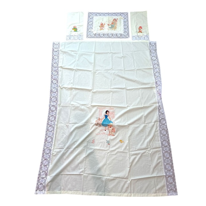 Vintage 70's Snow White & the 7 Dwarfs light yellow Crib Sheet Set
