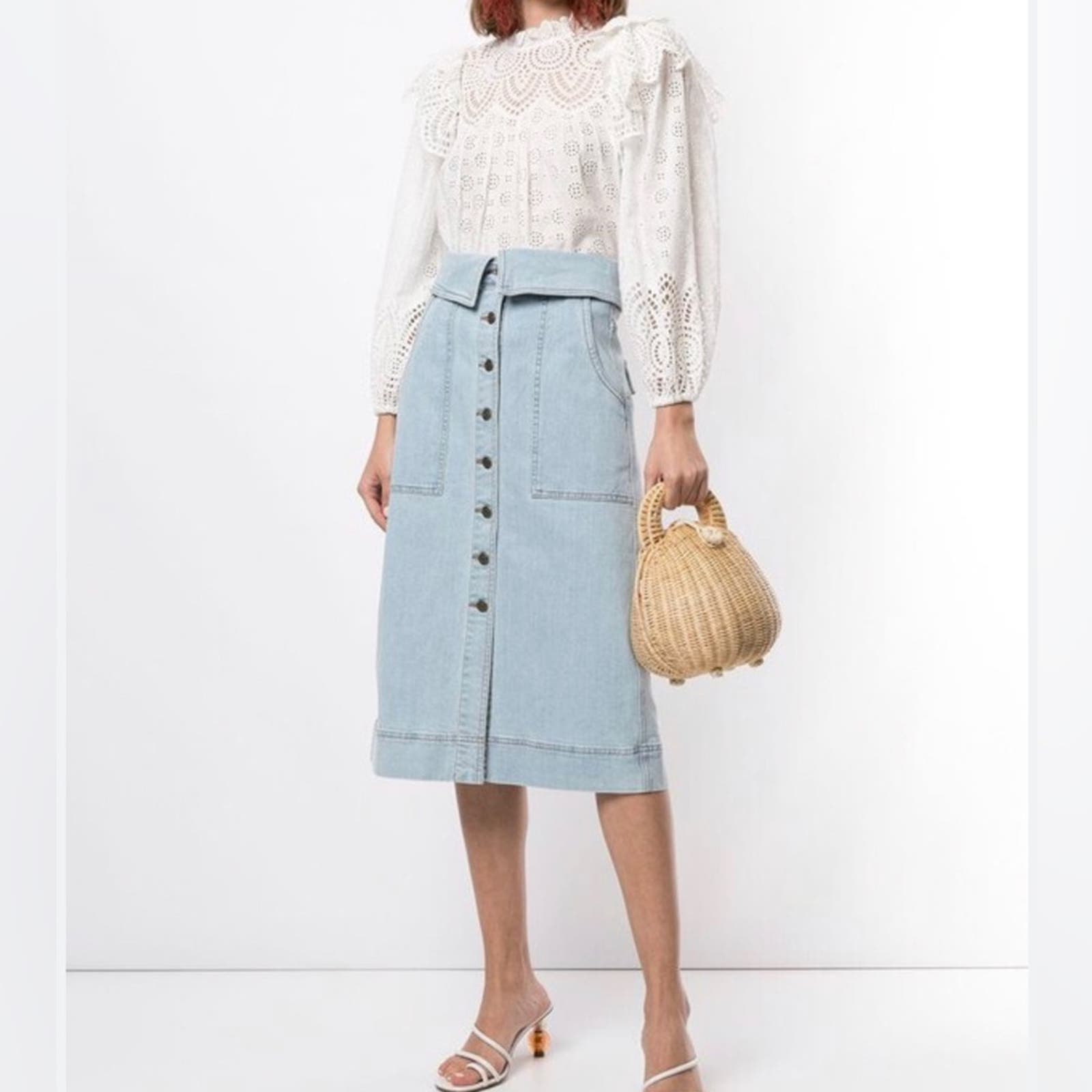 Ulla Johnson Andi midi denim skirt light blue size 6