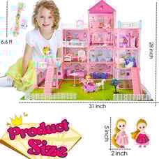 Doll House 4-Story 11 Rooms Playhouse with 2 Dolls Toy Figures