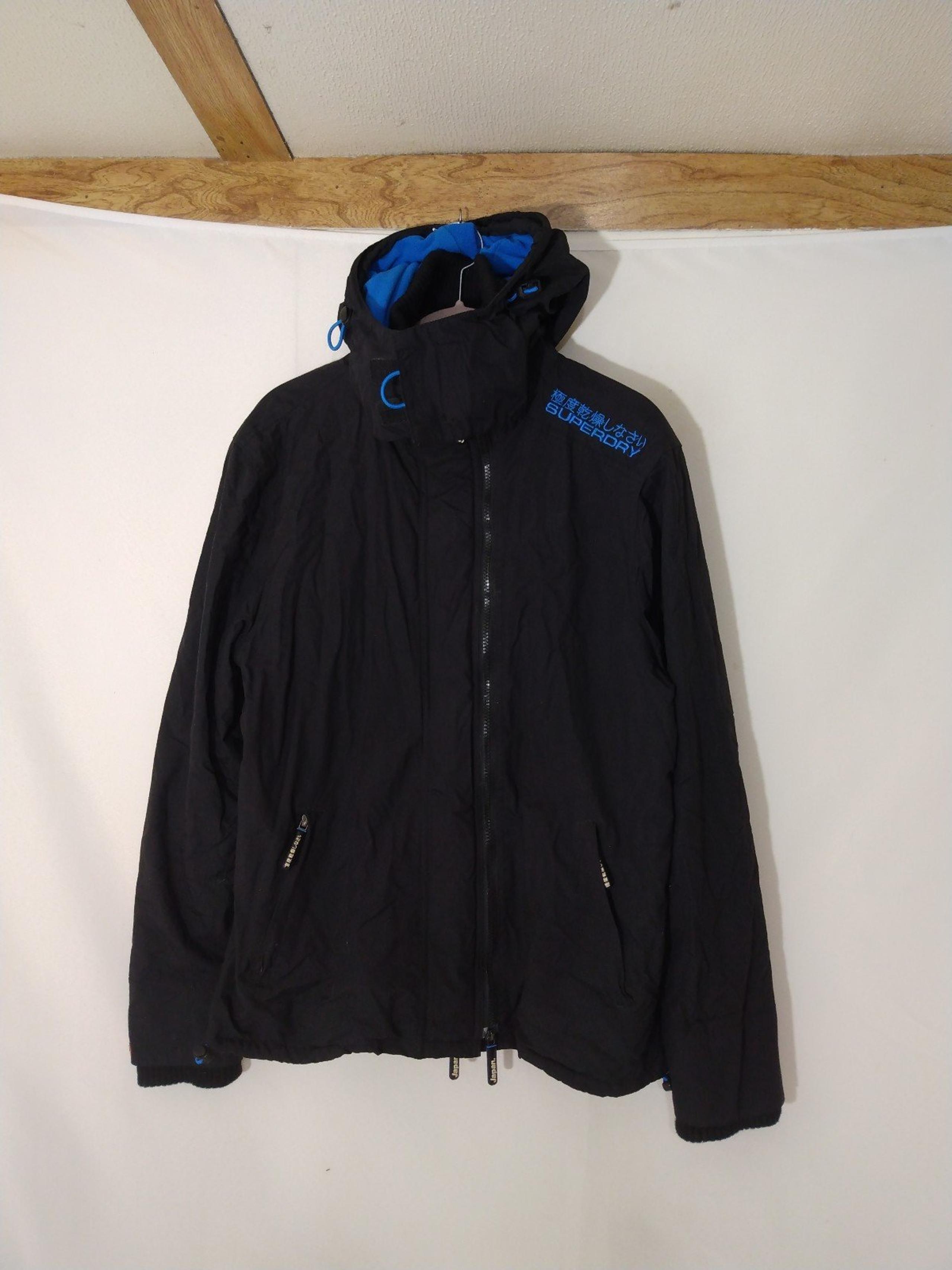 Mens Superdry Black Blue Windcheater Embroidered Double Zip Hooded Jacket XL