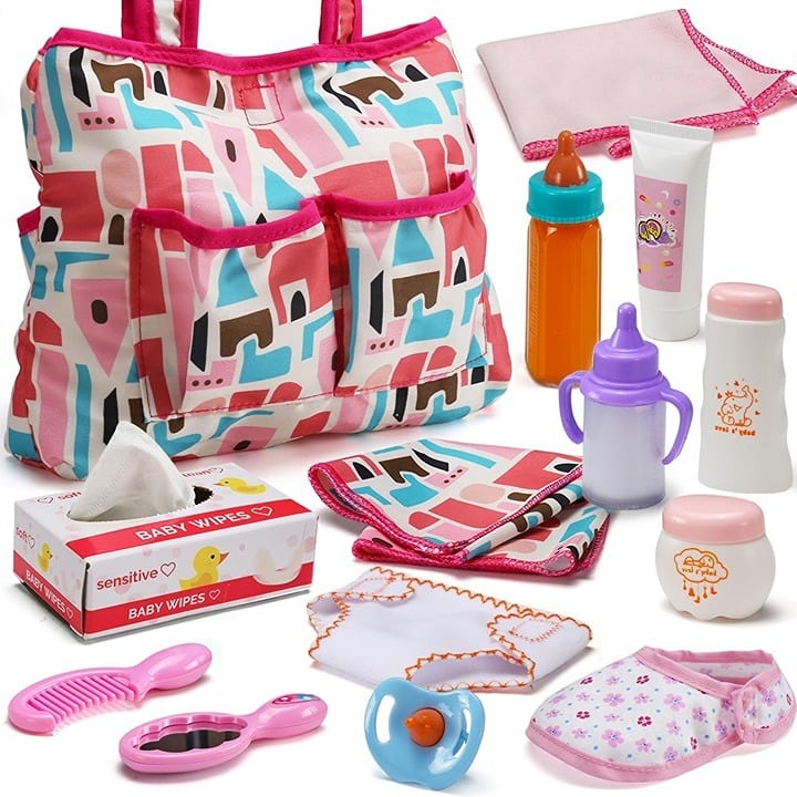 14Pack Baby Doll Accessories Feeding Caring Set includes Diaper Bag Magic Bottle